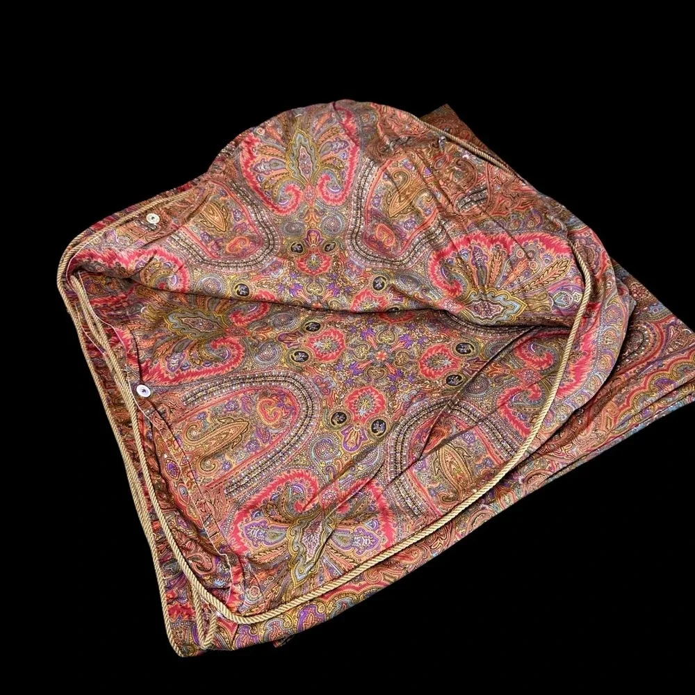 Vintage Ralph Lauren Paisley Duvet Cover Multi Color Boho Rope Trim